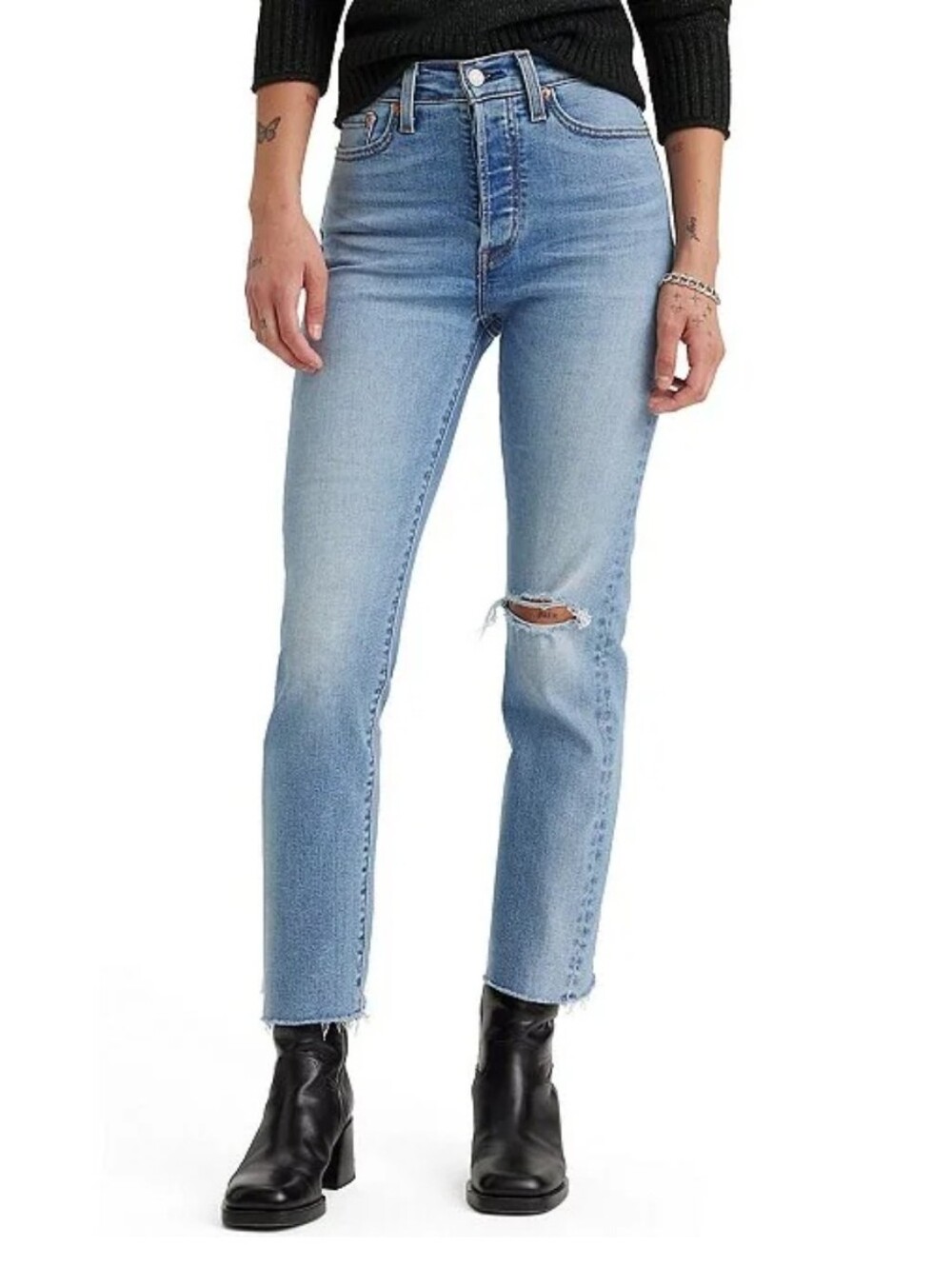 Levi's Wedgie Straight Leg Jean High Rise Button Fly Distressed Womens 29 X 28